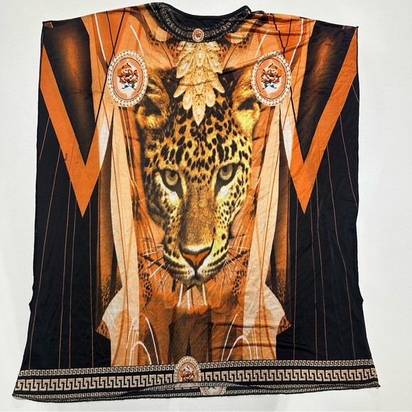5th & Love Tops - 5th & Love Satin Beaded Leopard Floral Design Craftan Blouse Women’s Size XL